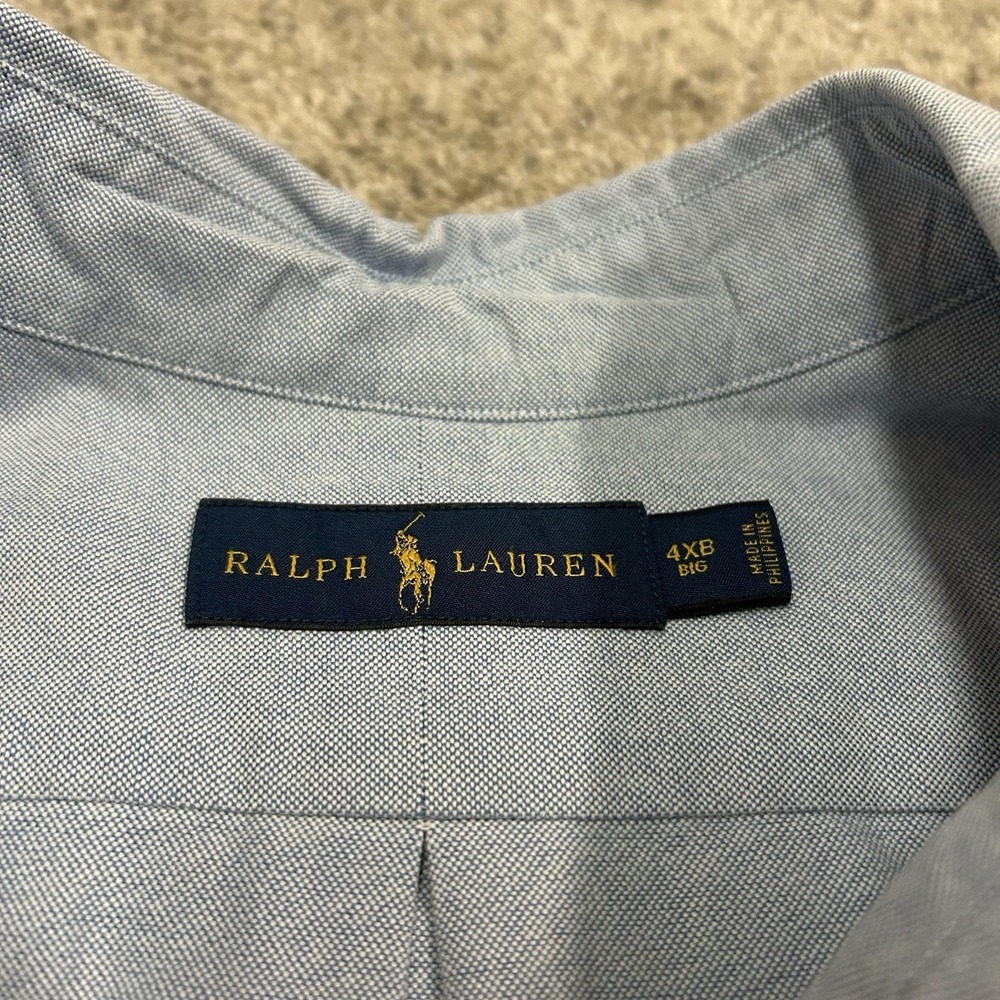 Ralph Lauren Oxford Button Down Shirt Mens 4XB Big Blue Short Sleeve Cotton - Picture 7 of 7